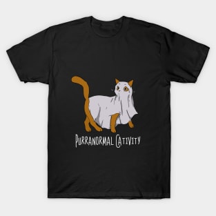 Purranormal Cativity Funny Horror Movie Sheet Ghost Parody for Cat Lovers T-Shirt